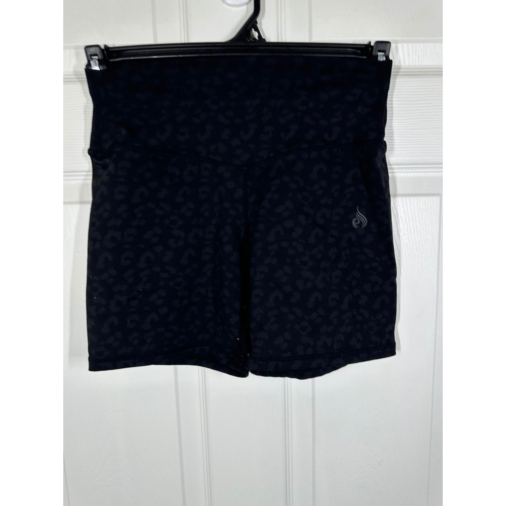 Ryderwear Shorts Womens M Black Leopard Print Animal High Waisted Athletic 7421